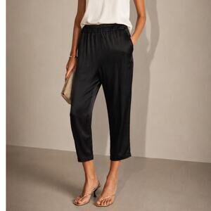 Nili Lotan M Slouchy Safi Silky Drawstring Pants $450 Elastic Cropped Black NWT